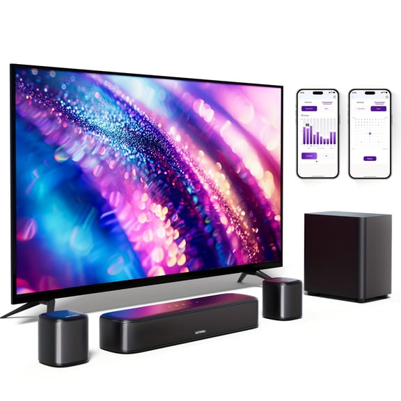 Smart TV Sound Bar with App Control, Virtual Surround System, Wired Subwoofer & Speakers, Optical/AUX for Home Theater