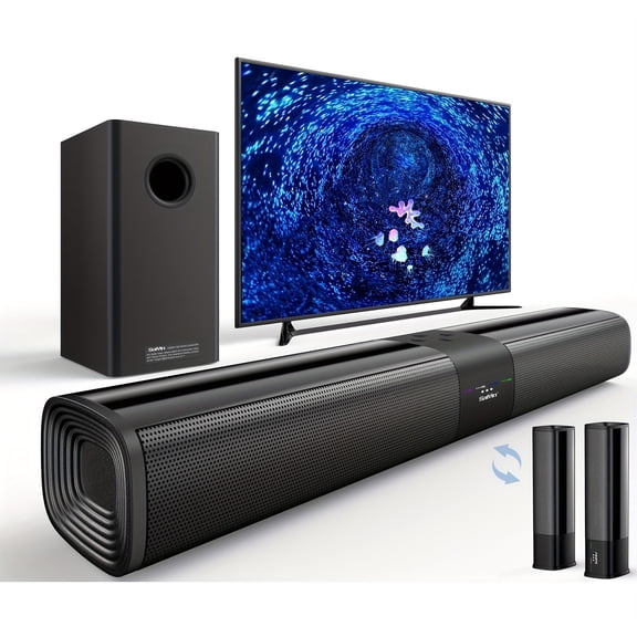 Smart TV Soundbar with Subwoofer, Surround Sound for TVs/PCs/Gaming Consoles, Optical/ARC/AUX, Adjustable Bass/Treble, Compact Speaker System
