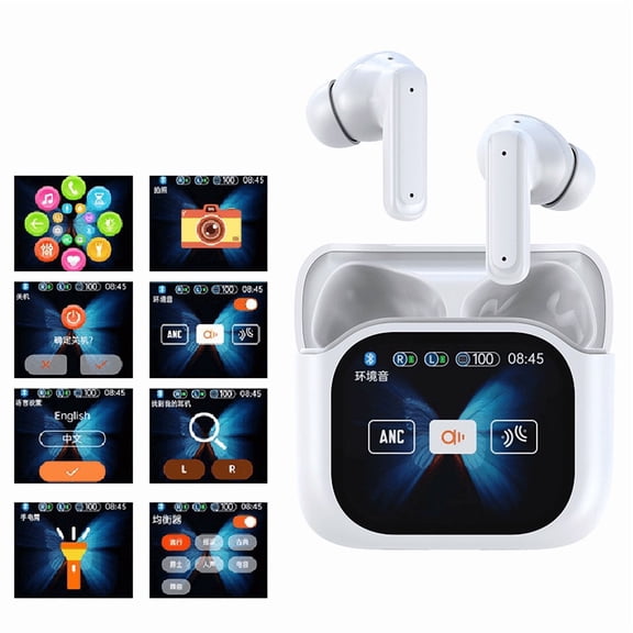 Smart TWS Earphones with Touch Screen Control Bluetooth 5.3 Earbuds Built-in ANC & ENC Function