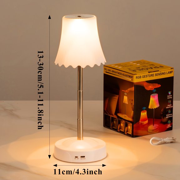 Smart Table Lamp with Gesture Sensor Control, Rechargeable Night Light with RGB 7 Colors & Dimming, 5.12-11.81inch Height Adjustable Desk Lights, Suitable for Party, Bedroom, Living Room, Bar Cabinet