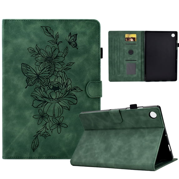 Smart Tablet Case for Samsung Galaxy Tab A8 10.5" X200/X205/X207 Book Style Flip Folio Cover, Flower Pattern Luxury PU Leather Kickstand Magnetic Clasp Auto Sleep/Wake Shockproof Case, Green