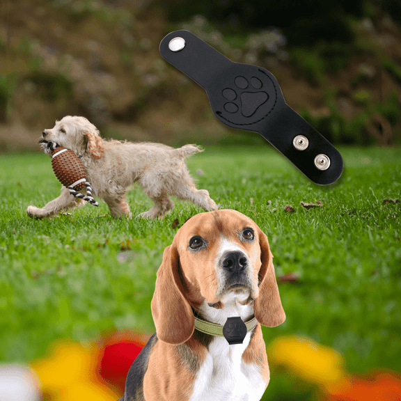 Smart Tag Protective Case for Pet Collar, Black Faux Leather AirTag Holder for Dogs & Cats, Anti-Scratch Tracker Cover, Secure Pet Tracker Collar Attachment