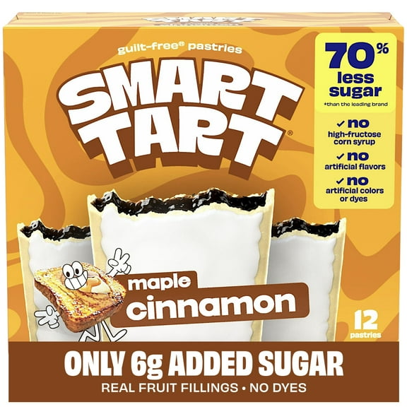 Smart Tart Toaster Pastries AIF9 Maple Cinnamon - Low Sugar Snacks, Healthy Breakfast Pastry, On the Go Snack - Only 6g Added Sugar - 12 Count