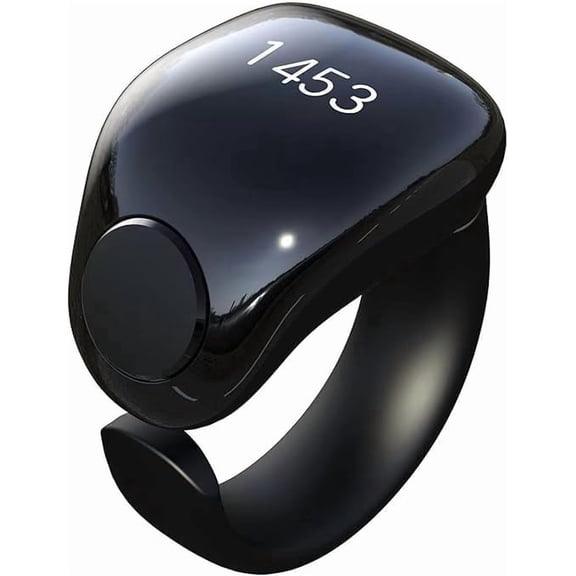 Smart Tasbih Zikr Ring with Clock, Adjustable Digital Prayer Counter, 2 Sizes (18mm & 20mm), APP Connected Prayer Reminder, Waterproof 4-Digit Finger Zikr Counter Ring for Muslims  Black