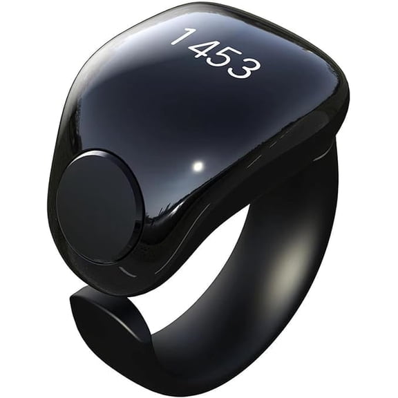 Smart Tasbih Zikr Ring with Clock, Adjustable Digital Prayer Counter, 2 Sizes (18mm & 20mm), APP Connected Prayer Reminder, Waterproof 4-Digit Finger Zikr Counter Ring for Muslims  Black
