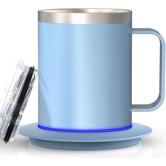 Smart Temperature Control Coffee Mug for Desk,Heated Cup with 10H Auto Shut-Off, USB Powered Mug Warmer Set (12oz-Sky Blue)