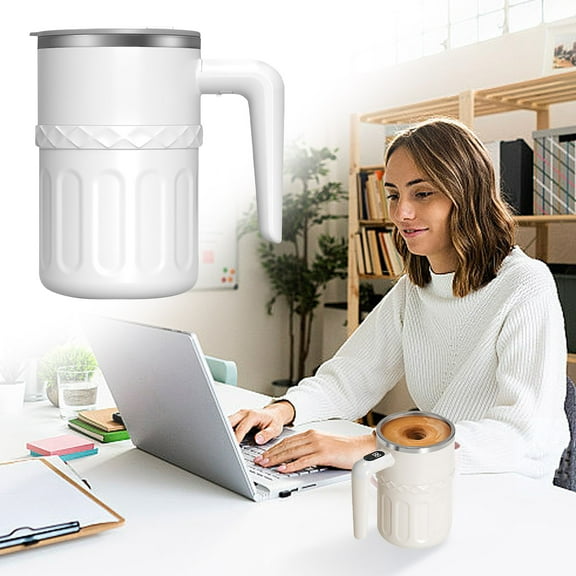 Smart Temperature Control Magnetic Auto Stirring Cup for Coffee & Tea, Self Stirring Mug with Real Time Digital Thermometer, Battery Powered Automatic Stirrer for Hot Beverages, Office & Home Use