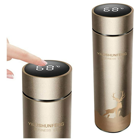 Smart Temperature Display Cup, Gold Led Thermos Flask, 500Ml Thermosflasche Intelligente Temperaturanzeige Flasche Smart Coffee Cup