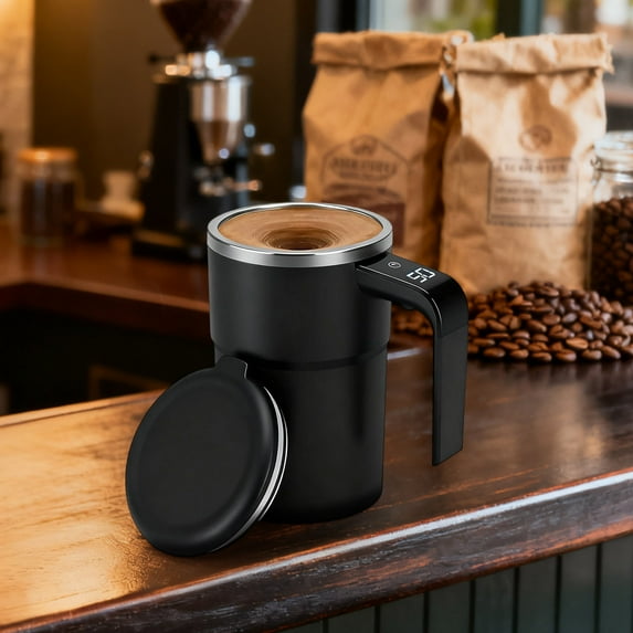 Smart Temperature Display Magnetic Self-Stirring Mug - Automatic Coffee Stirrer Cup, Battery-Operated Self-Stirring, Hot Drink Mug for Coffee, Tea & Cocoa, Home Office Daily Use Cup, 3.1*5.4in, A