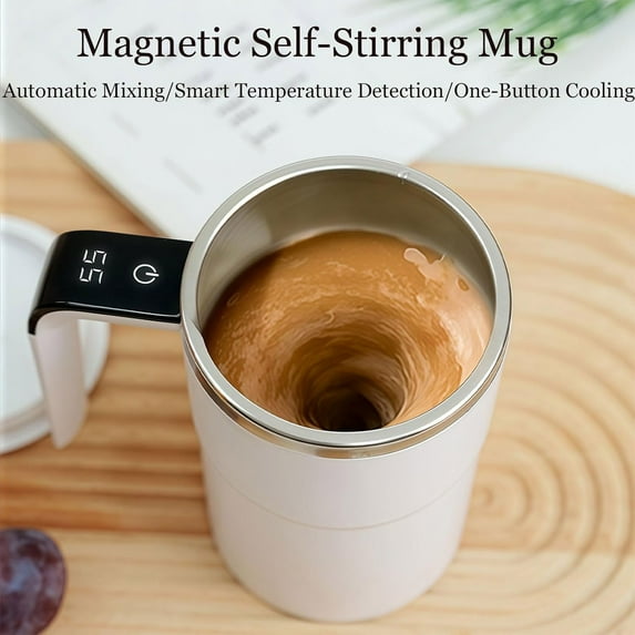 Smart Temperature Display Magnetic Self-Stirring Mug - Automatic Coffee Stirrer Cup, Battery-Operated Self-Stirring, Hot Drink Mug for Coffee, Tea & Cocoa, Home Office Daily Use Cup, 3.1*5.4in, C
