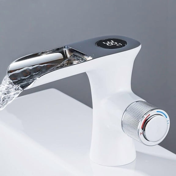 Smart Temperature Display Thermostatic Basin Faucet Sink Tap Brass Deck Mount Cold Hot Water Mixer Bathroom Washing Tub Taps
