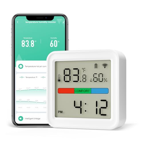 Smart Thermometer Hygrometer, WiFi & Bluetooth Indoor Temperature Humidity Sensor with App Alert, Led Display, Free Data Storage Export, Digital Remote Monitor for Home & Bedroom$$Garden & Patio
