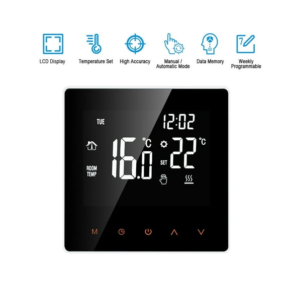 Smart Thermostat Digital Temperature Controller LCD Display Touch Screen Week Programmable Electric Floor Heating Thermostat for Home School Office Hotel 16A
