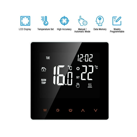 Smart Thermostat Digital Temperature Controller LCD Display Touch Screen Week Programmable Electric Floor Heating Thermostat for Home School Office Hotel 16A