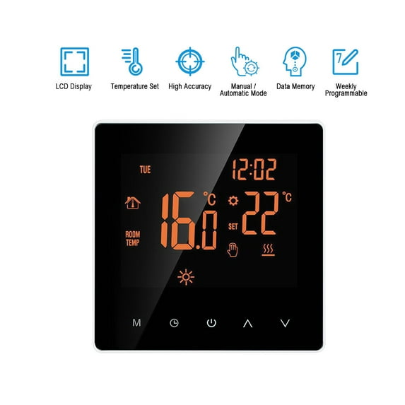 Smart Thermostat Digital Temperature Controller LCD Display Touch Screen Week Programmable Electric Floor Heating Thermostat for Home School Office Hotel 16A