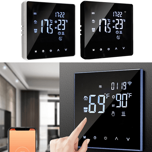 Smart Thermostat for Home WiFi, App Thermostat, for Air and Ground Energy Heat Pumps, LCD Color Screen, Voice Control, Energy Efficient, Easy DIY
