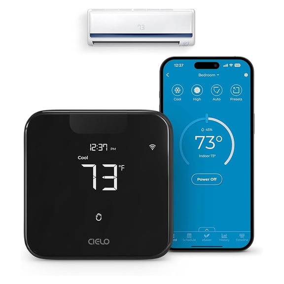 Smart Thermostat for Mini-Split, Window & Portable AC | WiFi Breez Max | AI Learning | No Subscription | Alexa & IFTTT Compatible (Black)