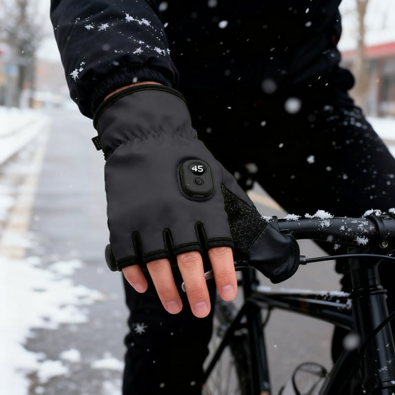 Smart Thermostatic Fingerless Heated Gloves - Rechargeable Electric Hand Warmers with Digital Display, Smart Thermostatic Heated Fingerless Winter Warm Gloves for Work & Winter Sports