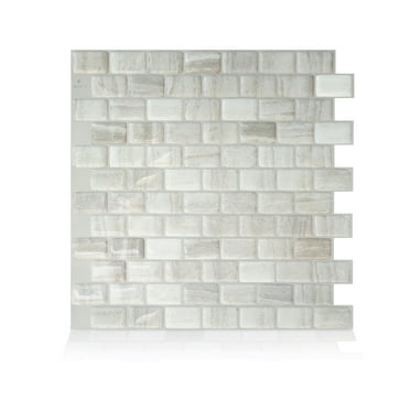 Smart Tiles - 3D Adhesive Peel and Stick Backsplash Tile, Beige - 4-Pack 9.8" x 9.74"