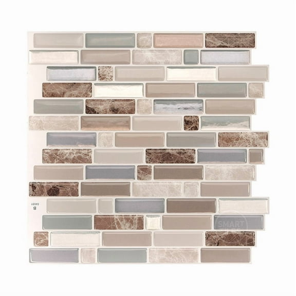 Smart Tiles Peel and Stick Backsplash, 5 Adhesive Tiles, Crescendo Beige/Brown/Grey, 9.72"x9.36"