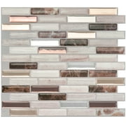 Smart Tiles - 3D Adhesive Peel and Stick Backsplash Tile, Beige & Gray - 4-Pack 10.2" x 9"