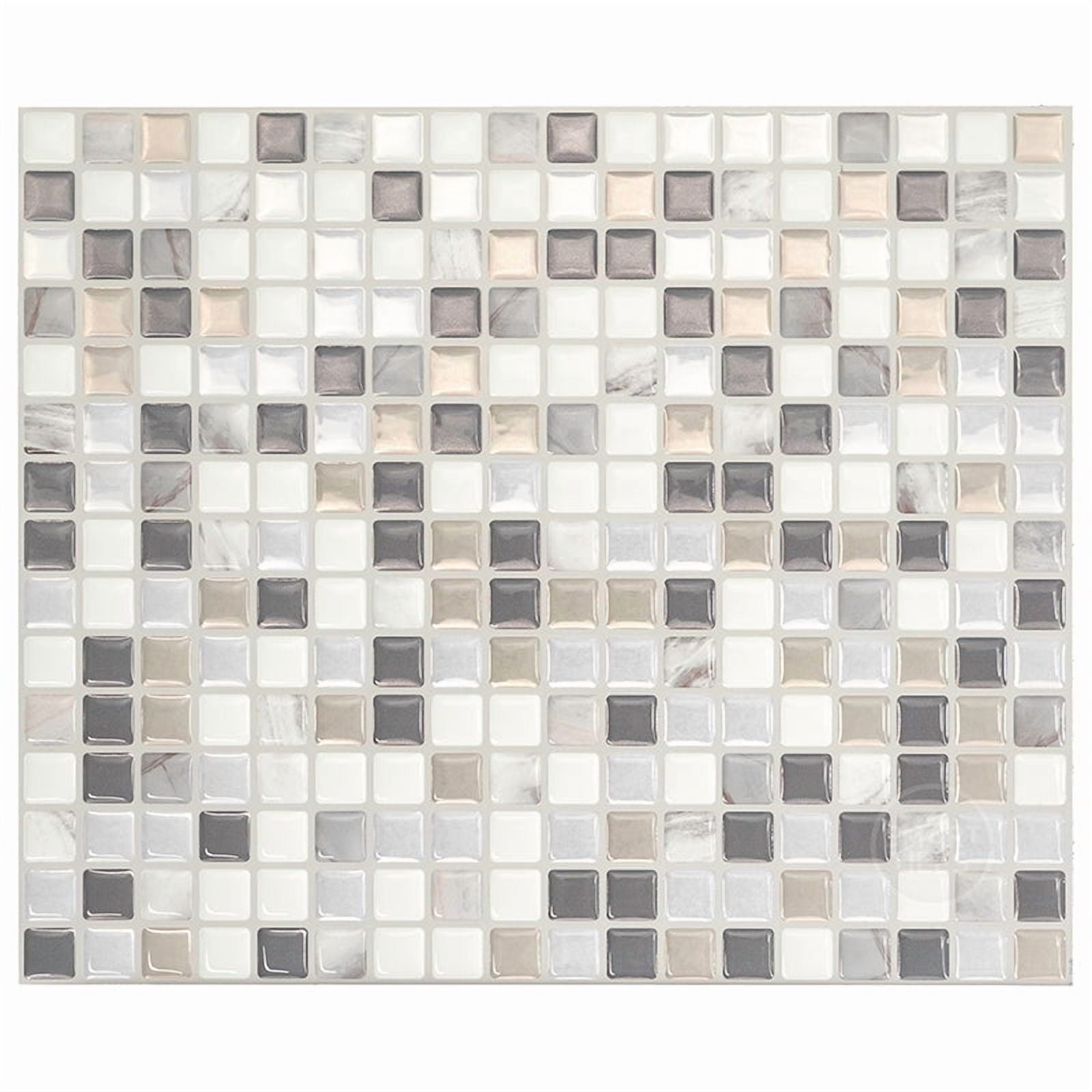 Smart Tiles Peel and Stick Backsplash, 5 Adhesive Tiles, Minimo Beige/Grey/White, 11.55"x9.64"
