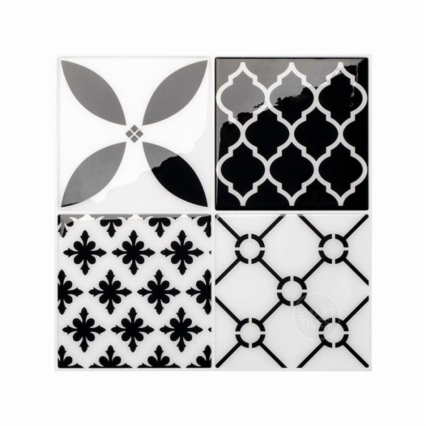 Smart Tiles Peel and Stick Backsplash, 5 Adhesive Tiles, Vintage Black/White, 9"x9"