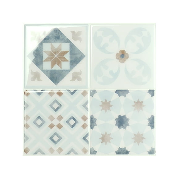 Smart Tiles - 3D Adhesive Peel and Stick Backsplash Tile, Blue, Brown & White - 5-Pack 9" x 9"