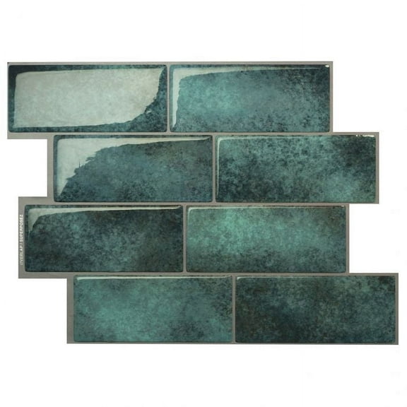 Smart Tiles Peel and Stick Backsplash, 5 Adhesive Tiles, Metro Blue/Green, 11.55"x8.38"