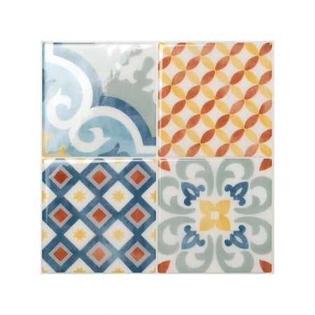 Smart Tiles Peel and Stick Backsplash, 5 Adhesive Tiles, Vintage Blue/Multicolored, 9"x9"