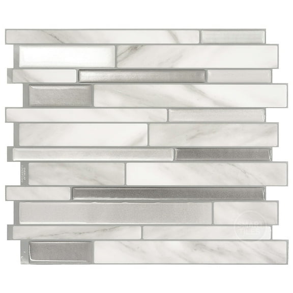 Smart Tiles Peel and Stick Backsplash, 5 Adhesive Tiles, Milano Grey, 11.55"x9.63"