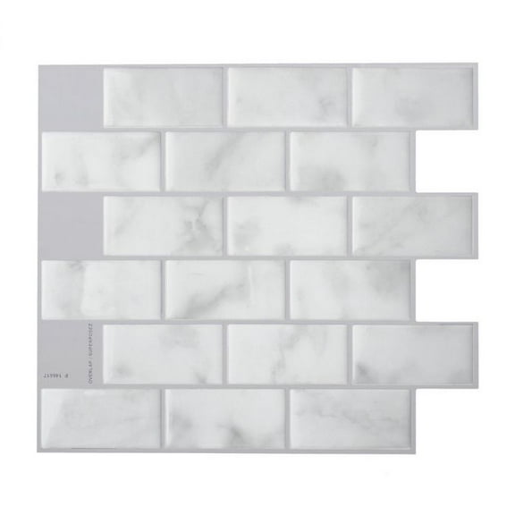 Smart Tiles Peel and Stick Backsplash, 10 Adhesive Tiles, Subway Grey/White, 10,95"x9,7"