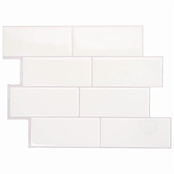 Smart Tiles Peel and Stick Backsplash, 5 Adhesive Tiles, Metro White, 11.55"x8.38"
