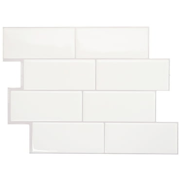 Smart Tiles - 3D Adhesive Peel and Stick Backsplash Tile, White - 5-Pack 11.56" x 8.38"