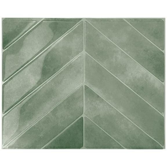 Smart Tiles Peel and Stick Backsplash, 5 Adhesive Tiles, Chevron Green, 11.43"x9"