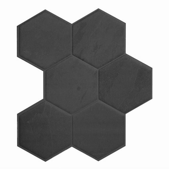 Smart Tiles Peel and Stick Backsplash, 5 Adhesive Tiles, Hexa Black, 9.57"x10.62"