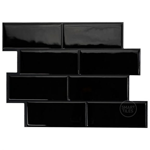 Smart Tiles Peel and Stick Backsplash, 5 Adhesive Tiles, Metro Black, 11.55"x8.38"