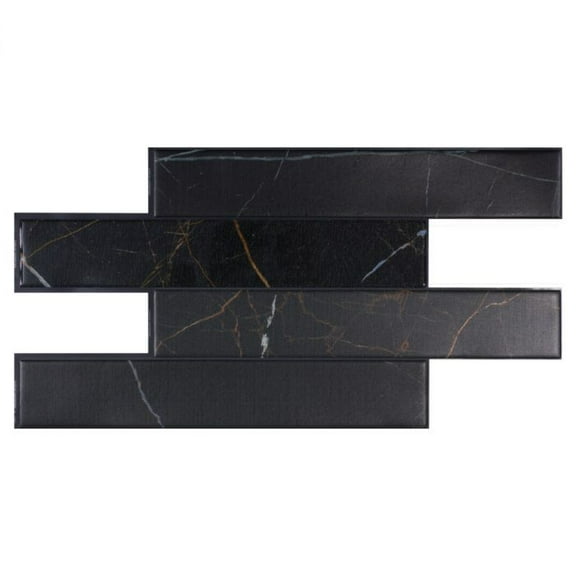 Smart Tiles Peel and Stick Backsplash, 5 Adhesive Tiles, Norway Black, 22.56"x11.57"