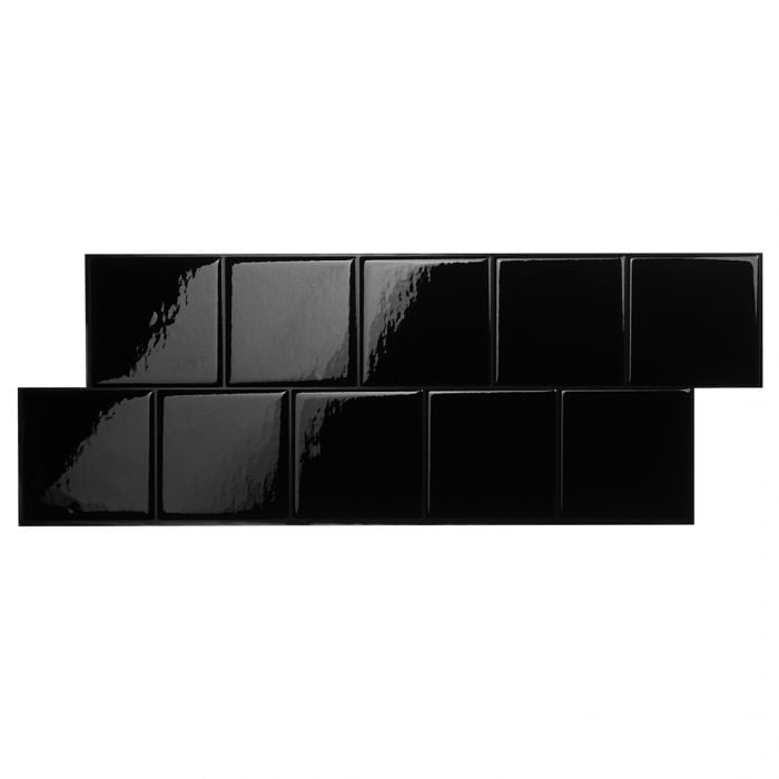 Smart Tiles Peel and Stick Backsplash, 5 Adhesive Tiles, Square Black, 22.29"x8.23"