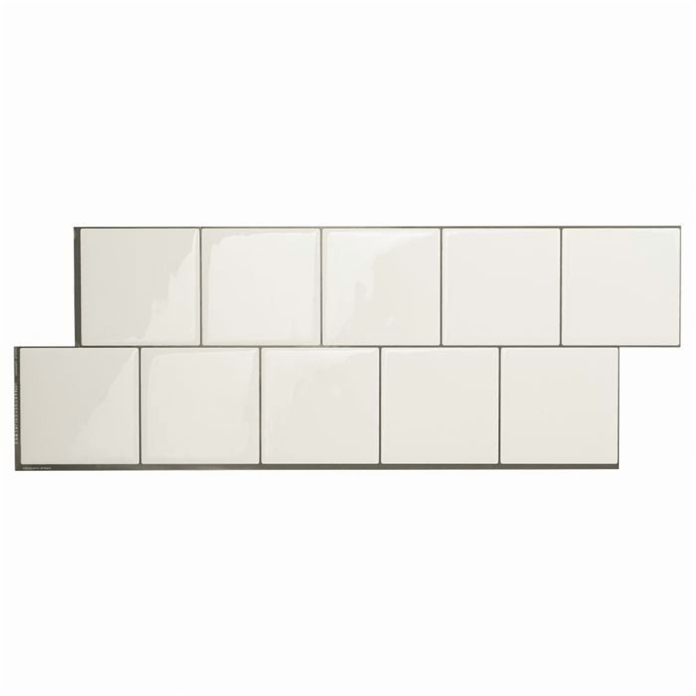 Smart Tiles Peel and Stick Backsplash, 5 Adhesive Tiles, Square White, 22.29"x8.23"