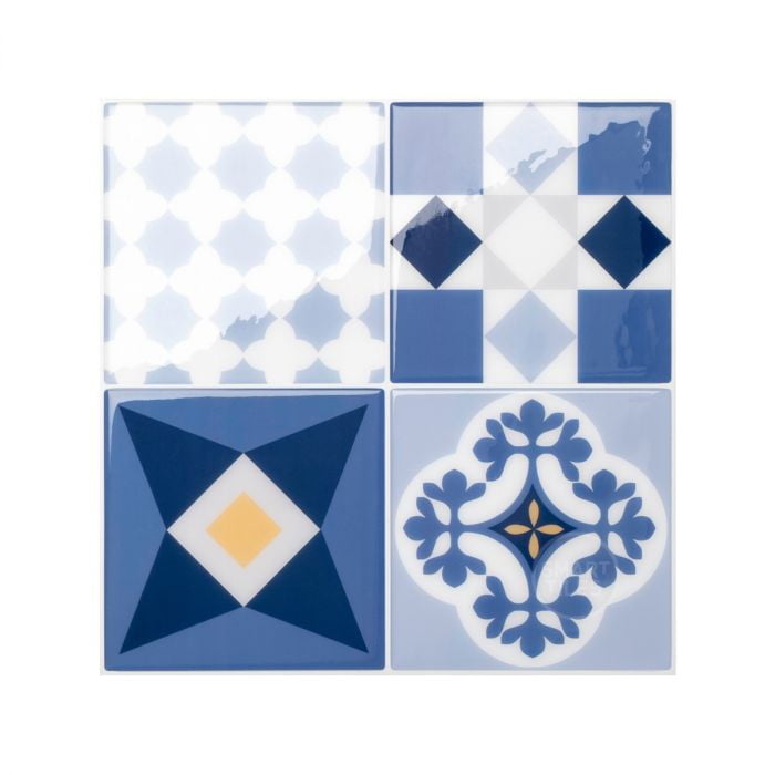 Smart Tiles Peel and Stick Backsplash, 5 Adhesive Tiles, Vintage Blue, 9"x9"