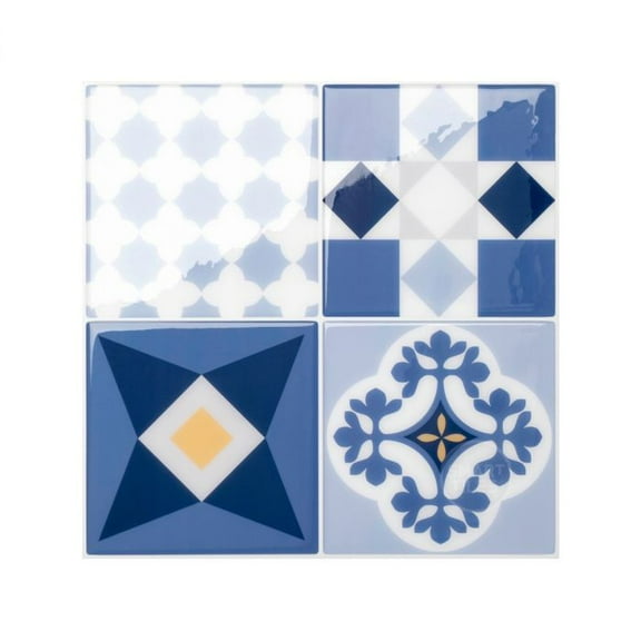 Smart Tiles Peel and Stick Backsplash, 5 Adhesive Tiles, Vintage Blue, 9"x9"