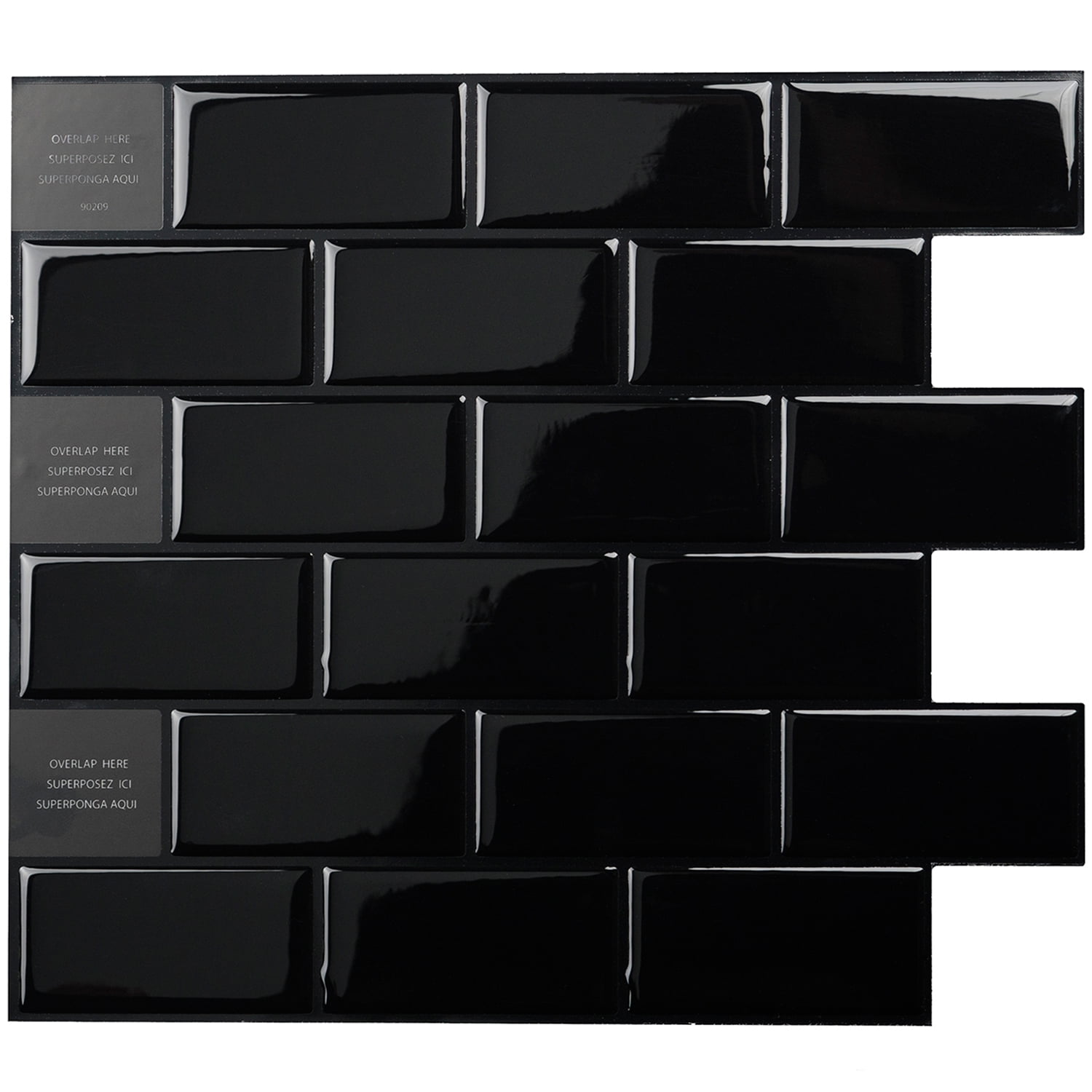 Glossy Black Peel and Stick Square Backsplash Tiles - 10-Pack