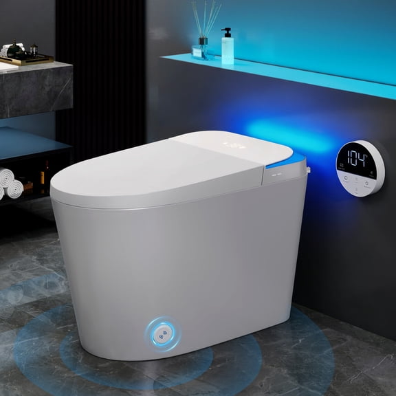 Smart Toilet with Auto Open/Close Lid, Powerful Flush, Heated Elongated Seat, Foot Sensor Flush, Foam Shield, Tankless One Piece Toilet with LED Display & Night Light