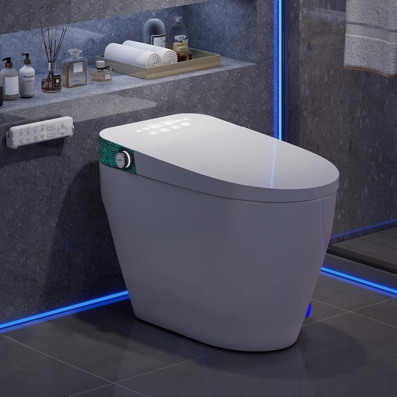 Smart Toilet with Bidet Built In, Elongated Heated Seat, Warm Water & Dryer, One Piece Bidet for Bathrooms, Modern Smart Toilet with Auto Flush, Night Light, LED Display, and Remote Control