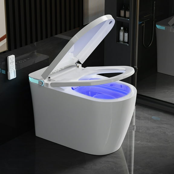 Smart Toilet with Bidet Built-In - Heated Seat, Auto-Lift Lid & Soft-Close, Bidet Dryer, App/ Control, Electric Tankless System, Plug (110V) - Elongated Modern Wall-Mounted Toilet for Luxury Bathroom