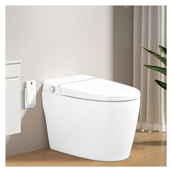 Smart Toilet Bidet Combo with Foot Sensor Open Cover/Seat, Self-Cleaning Nozzle, Heated Seat, Night Light, Knob Control, Power Outage Flushing, Soft Close, Auto Flush, with Remote Control