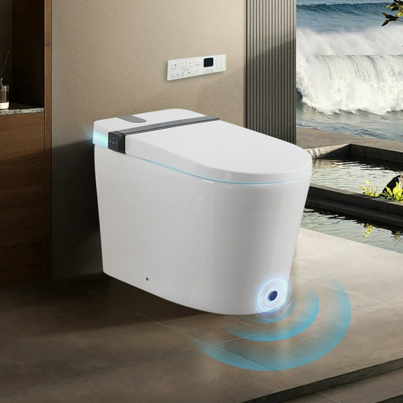 Smart Toilet with Bidet Seat Built-in, Auto Open/Close Lid, Foot Sensor Flush, LED Display, Night Light, Warm Water & Air Dryer, Side Control Knob for Easy Use
