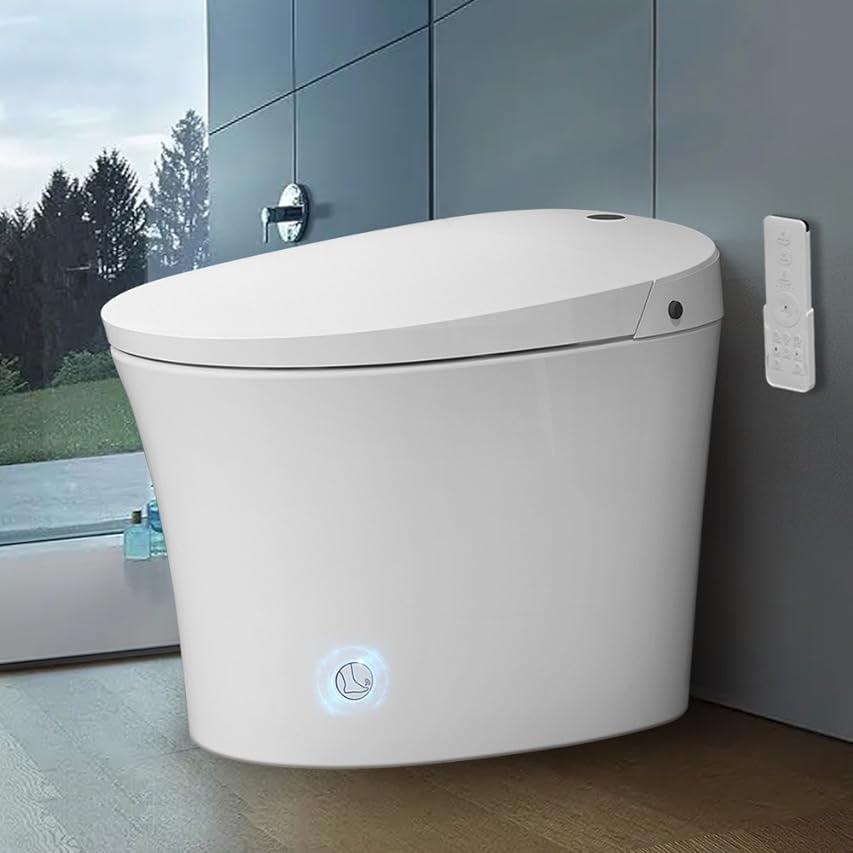 Smart Toilet Bidet with Booster Pump Built in,Strong Power Flushing, Tankless DualFlush