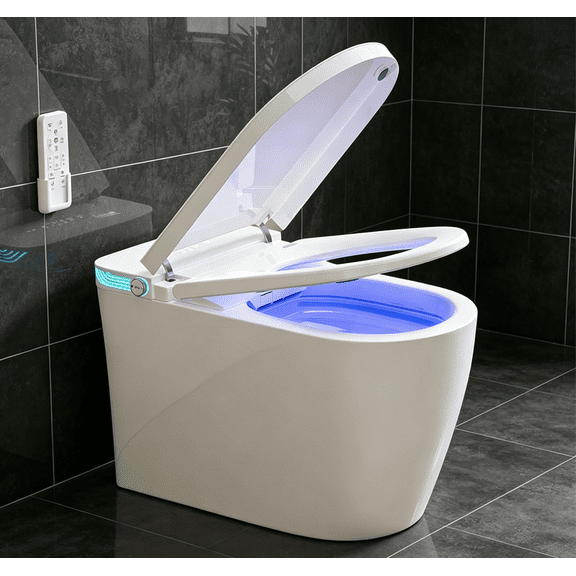 Smart Toilet with Built-In Bidet, Heated Seat, Auto Open & Soft Close Lid, Warm Air Dryer, App Control, Tankless Electric Toilet, Elongated Bowl, 110V White